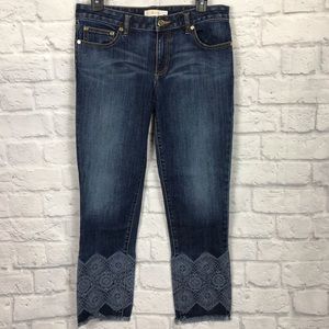 TORY BURCH Embroidered Raw Hem Cropped Jeans